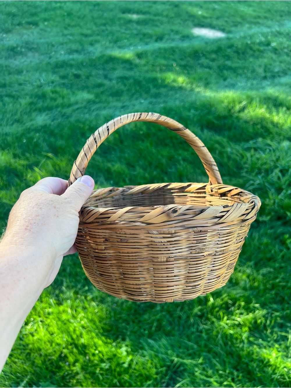 Vintage Woven Basket with Handle - Brown